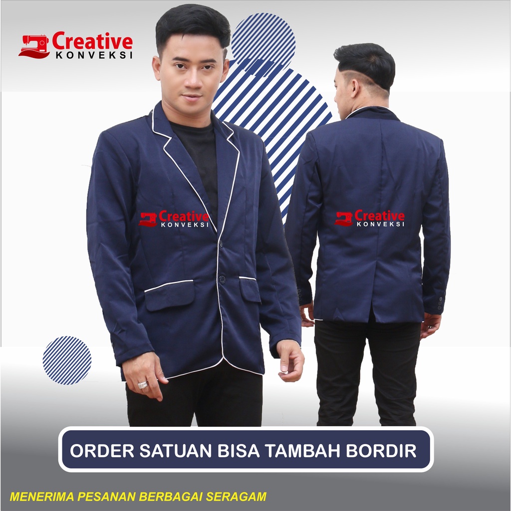 (BISA COD) BLAZER JAS KOREA NAVY LIS PUTIH JAS NIKAH WISUDA PENGANTIN PRIA SLIM FIT FORMAL - jas almamater sekolah osis, komunitas bisa tambah bordir / Jas Sekolah, Spesialis Jas Almamater Sekolah