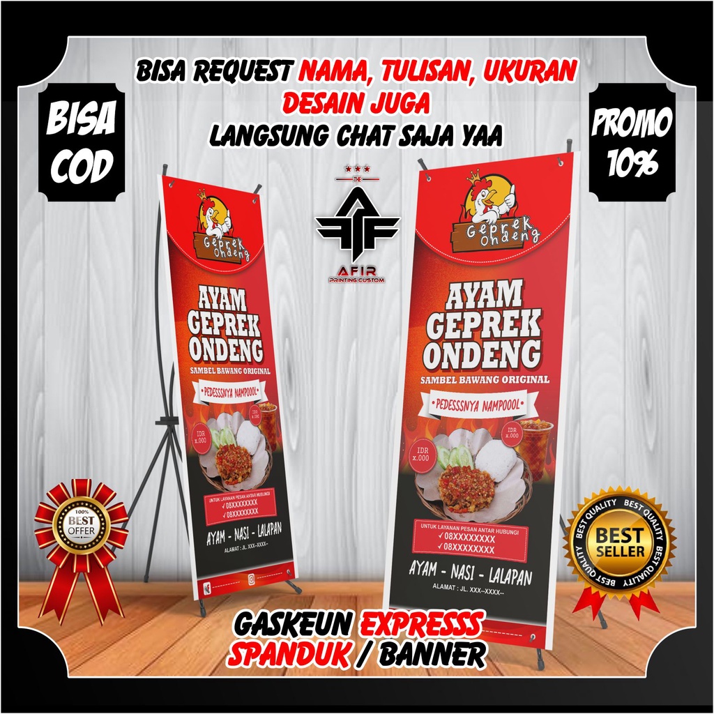 CETAK X BANNER / Y BANNER / STAND BANNER / STANDING BANNER MURAH / X BANNER AYAM GEPREK KEREN TOKO J