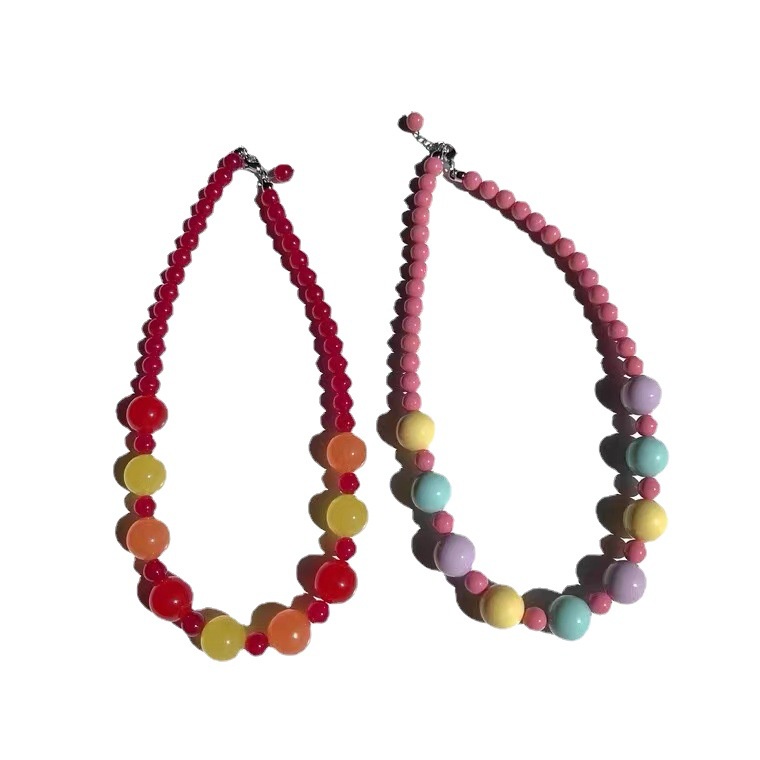 Korea Ins Warna-Warni Manik-Manik Kalung Makaron Warna Besar Kecil Manik-Manik Bola Rantai Klavikula