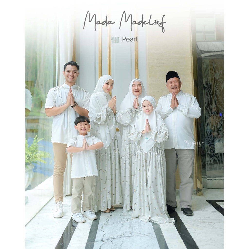 BAJU GAMIS COUPLE KELUARGA PUTIH BROKEN WHITE MOTIF PRINT MOTIP BUNGA FAMILY SET MADALIEF AMILY  HIJ