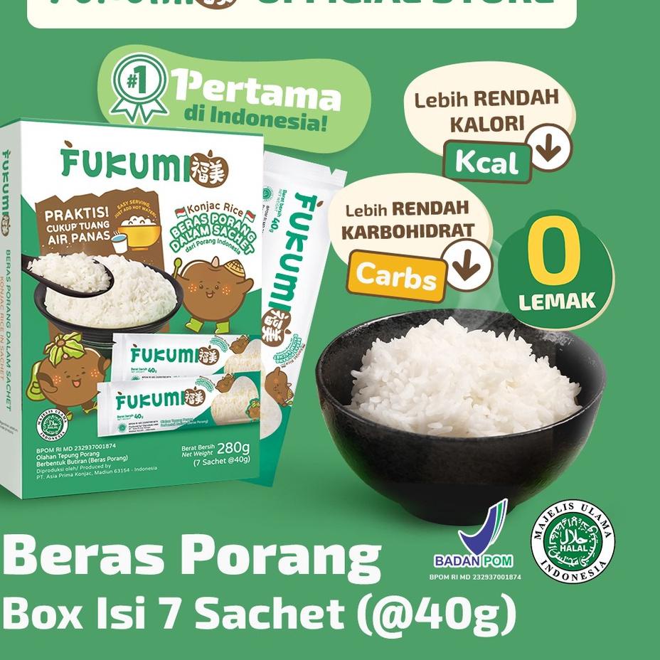 

◌ FUKUMI BERAS PORANG BOX SACHET - Fukumi Shirataki Beras Konjac Rice Diet isi 7 sachet x @40gr Ω