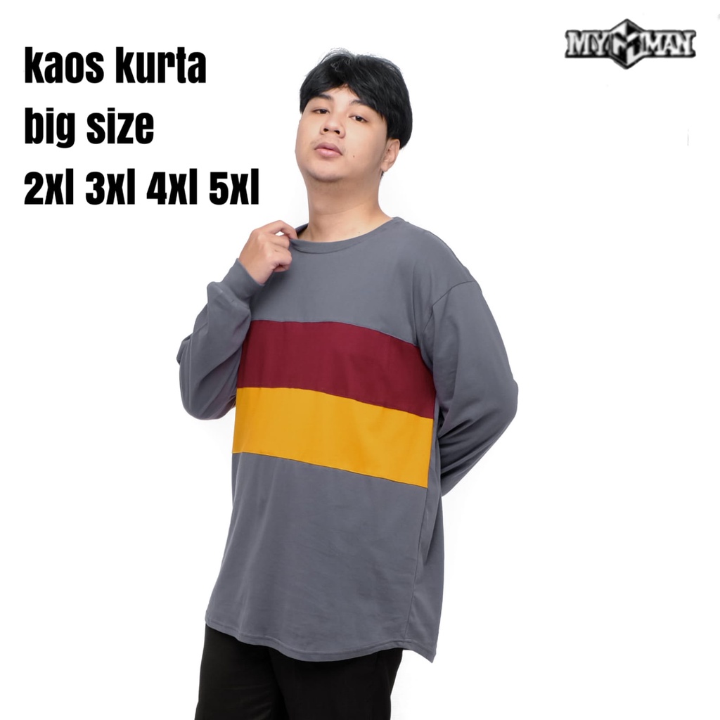 MY MAN kaos kurta jumbo Pria Original Kaos lengan panjang distro T-shirt kurta bigsize terbaru pakaian Cowok Premium K ABU