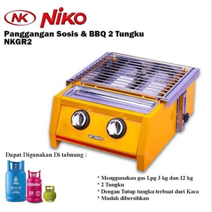 NIKO Kompor Panggangan sosis &amp; BBQ 2 tungku NKGR2