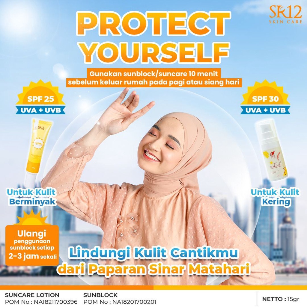 SUNSCREEN WAJAH SR12 / SUNCARE SUNBLOCK SR12 / LOTION ANTI BELANG PELINDUNG DARI SINAR UV A&amp;B / PELEMBAB WAJAH BPOM