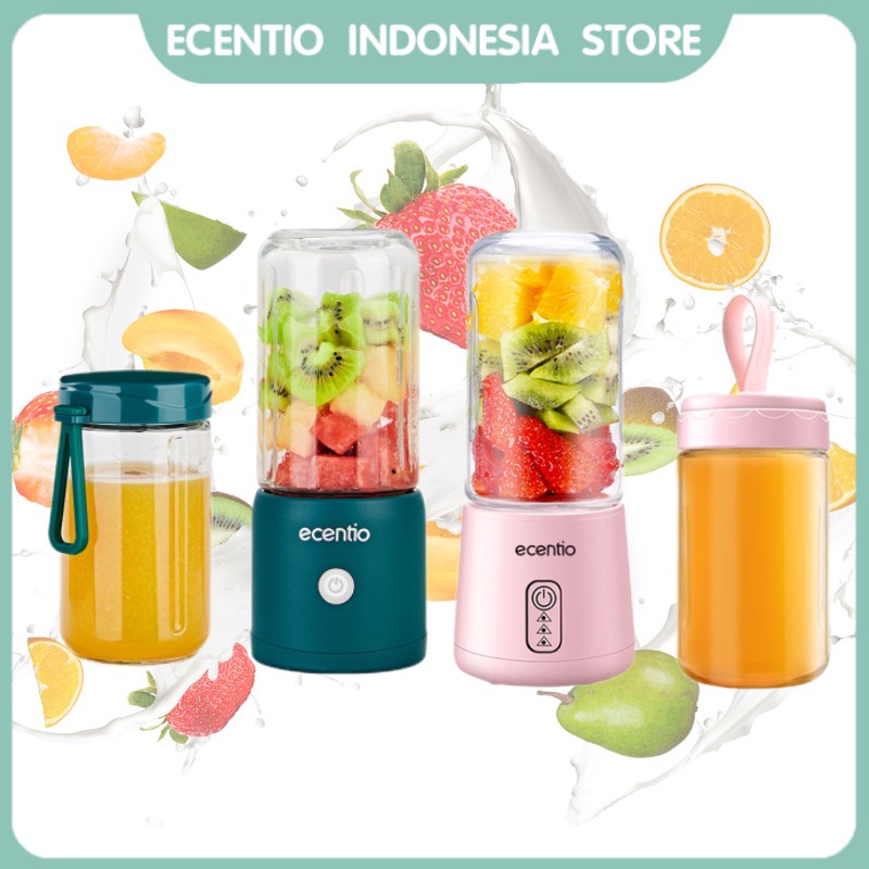 ecentio Blender 2 cangkir Mini 8 Mata/4 Mata Pisau Kaca Juice Blender USB Portable Cup Glass Botol Blender 300ml +300ml/ 380ml +380ml