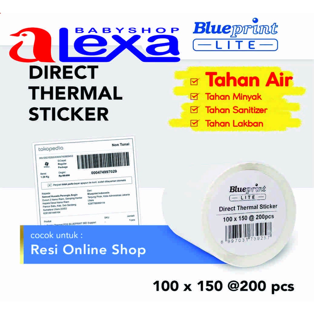 Kertas thermal Resi Sticker label pengiriman olshop 100 x 150 A6 - blueprint