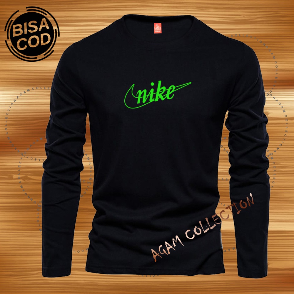 Agam Colecction Baju Kaos Distro nk blong Teks Neon Lengan Panjang Premium Quality Kaos Pria Keren Kaos Cewek/Cowok