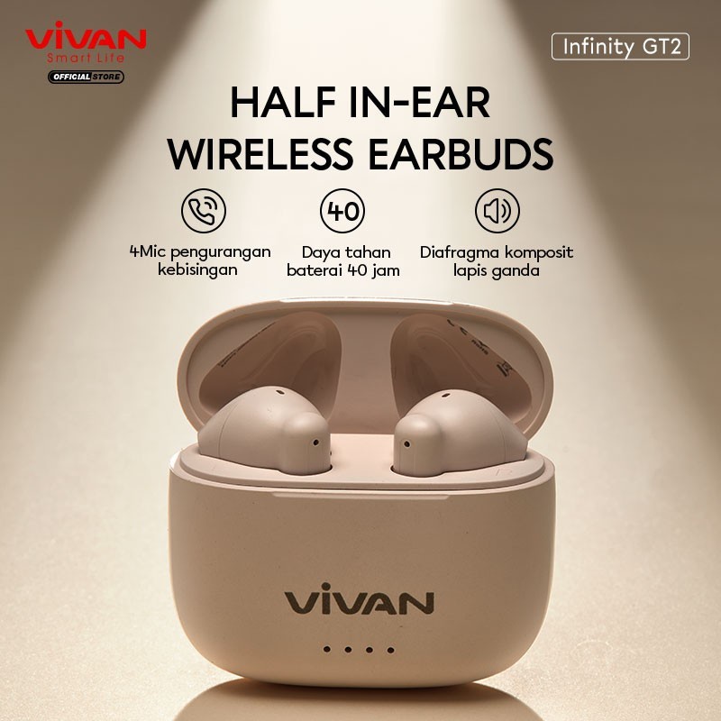 Headset VIVAN Earbuds TWS Bluetooth INFINITY GT2 CREAMY WHITE