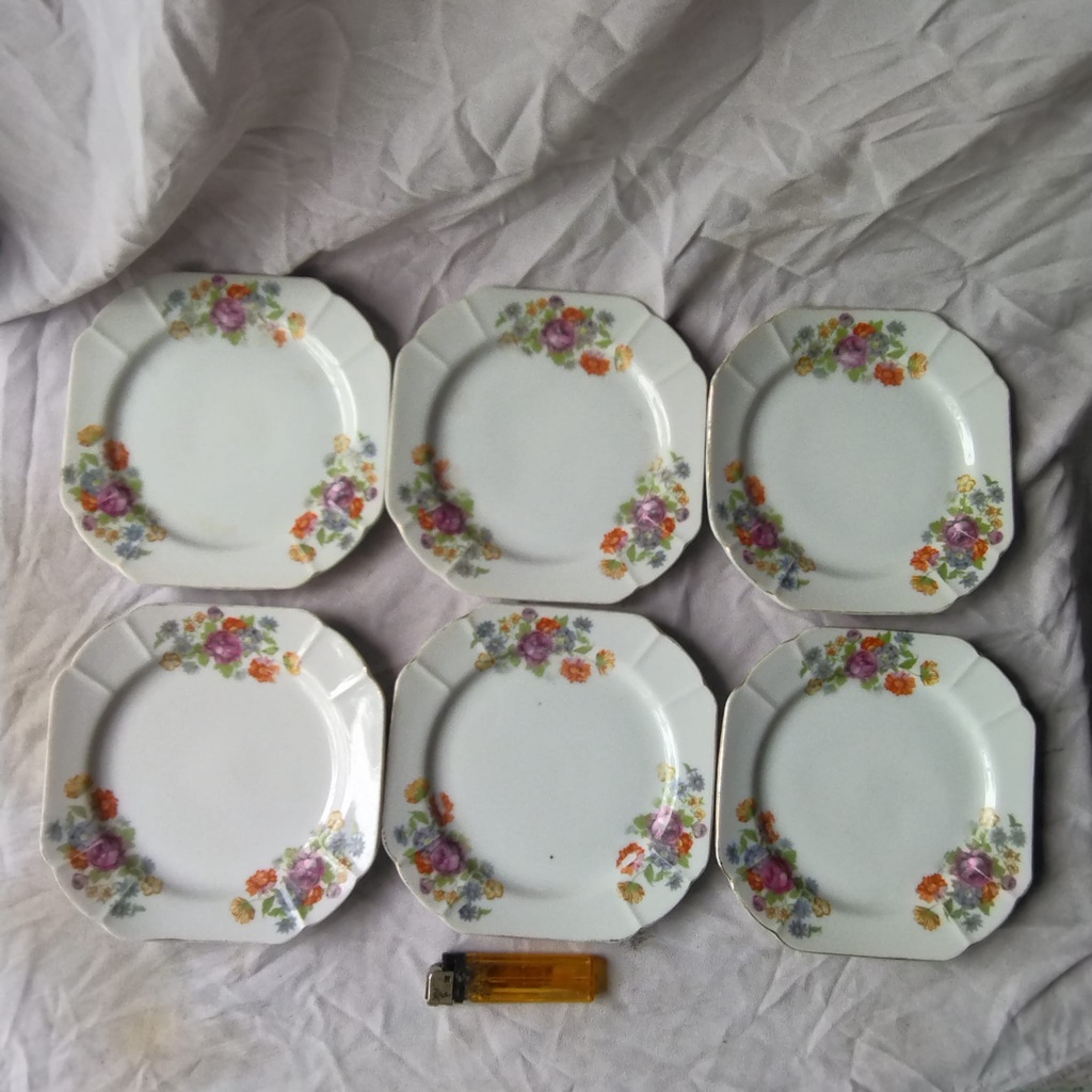 Vintage 6 Piring Kue Ceper Persegi Keramik Japan