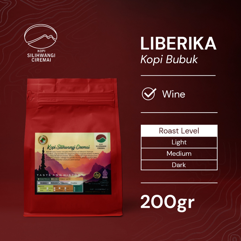 

Kopi Bubuk Halus Liberica Wine 200 Gram Asli Kuningan Alami Premium