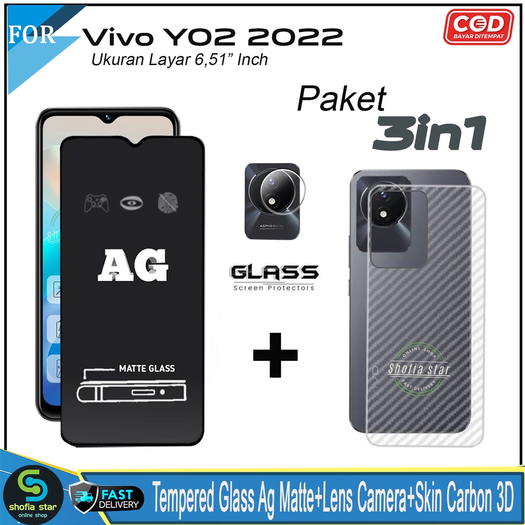 Promo 3in1 Tempered Glass Privacy Spy Vivo Y02 2022 Y02t 2023 Anti Gores Anti Spy Full Layar