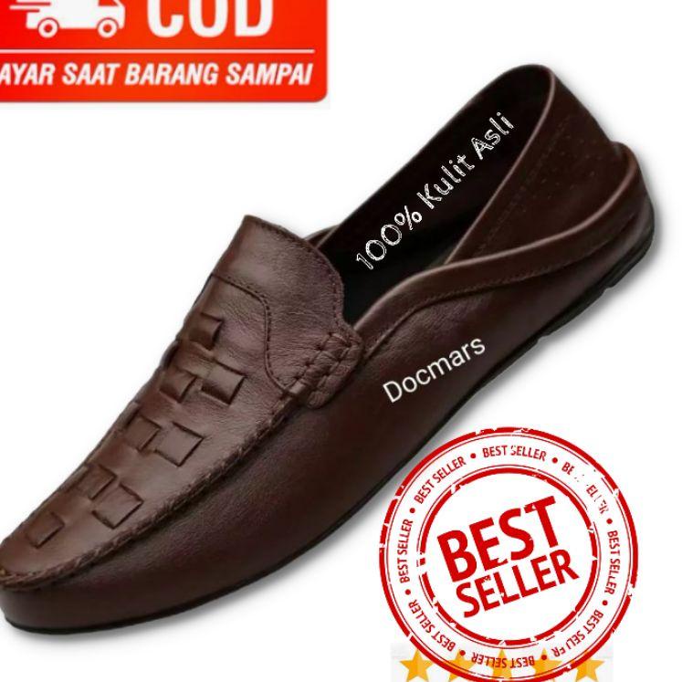 ۩ Sepatu Pansus Pria Model Samak Kulit Asli Mocasin Slip On Pria Trendy Santai Nongkrong Main ❅