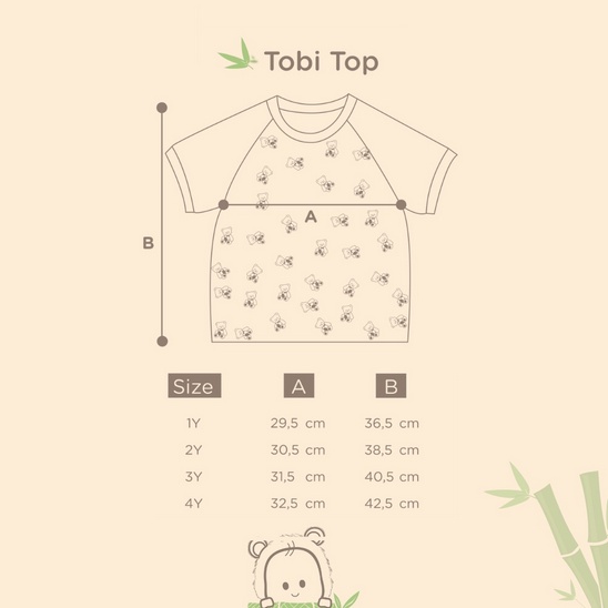 Bamboo And Bub Tobi Top - Kaos T Shirt Atasan Anak Adem Unisex Laki Perempuan Baju Fashion Lengan Pendek