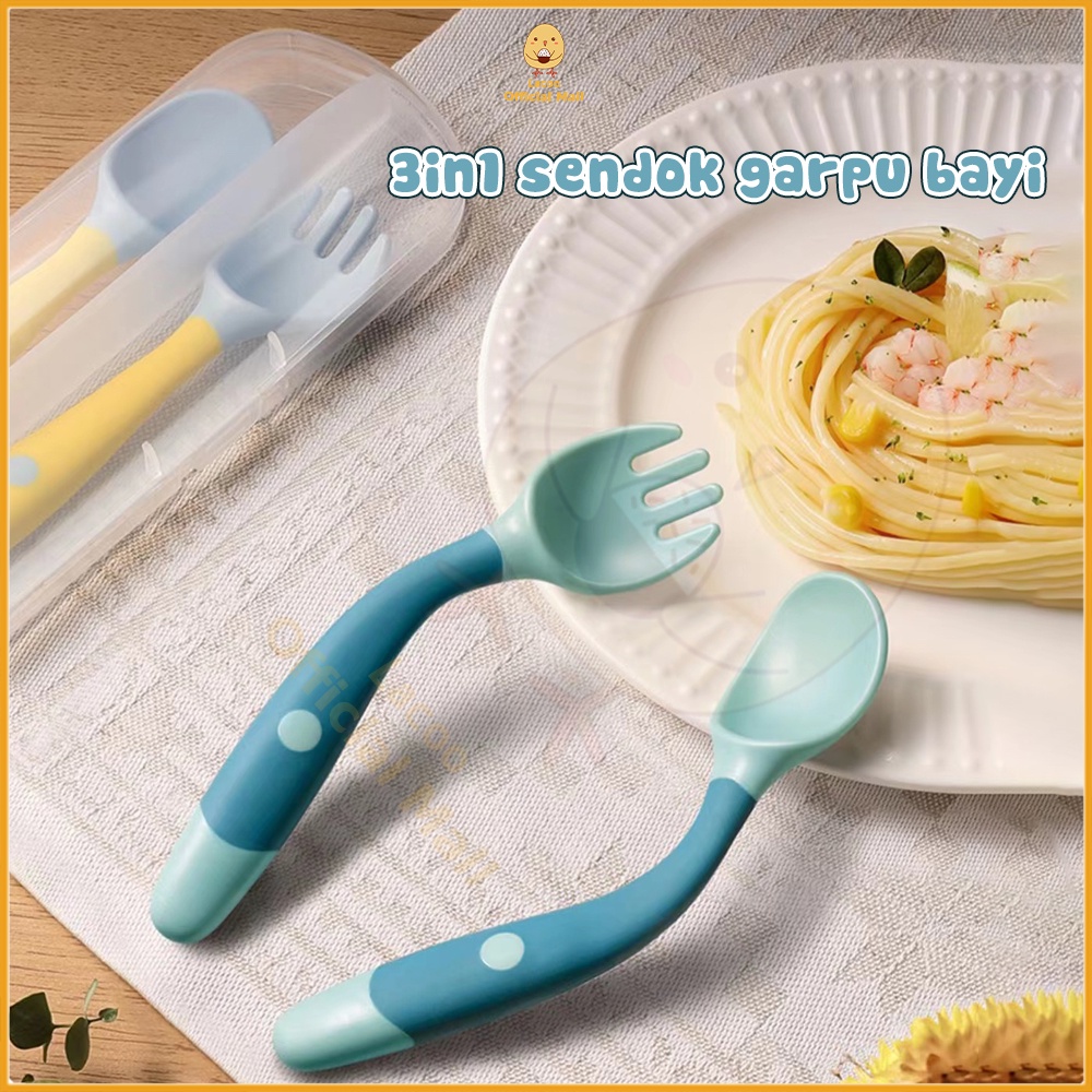 Lacoo Set sendok garpu makan bayi flexible Mpasi peralatan Makan Bayi silicone alat makan bayi dengan Kotak