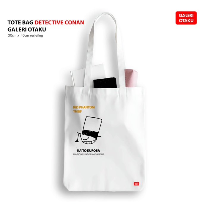 TOTE BAG DETECTIVE CONAN / TOTEBAG ANIME PREMIUM ORIGINAL GALERI OTAKU /SINICHI KUDO / CONAN EDOGAWA / KAITO KID / TOTEBAG KANVAS RESLETING