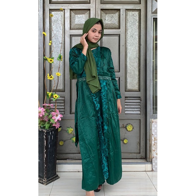 Gamis Brukat Mewah Busui Friendly Ready Hijau Botol