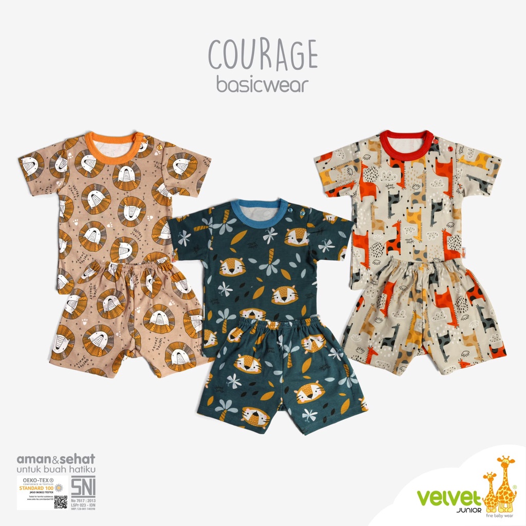 3 Set Velvet Junior PENDEK COURAGE Terbaru | Setelan Kaos Celana Pendek Anak Basic Wear Piyama | Sguna BRILLIANT BLUE