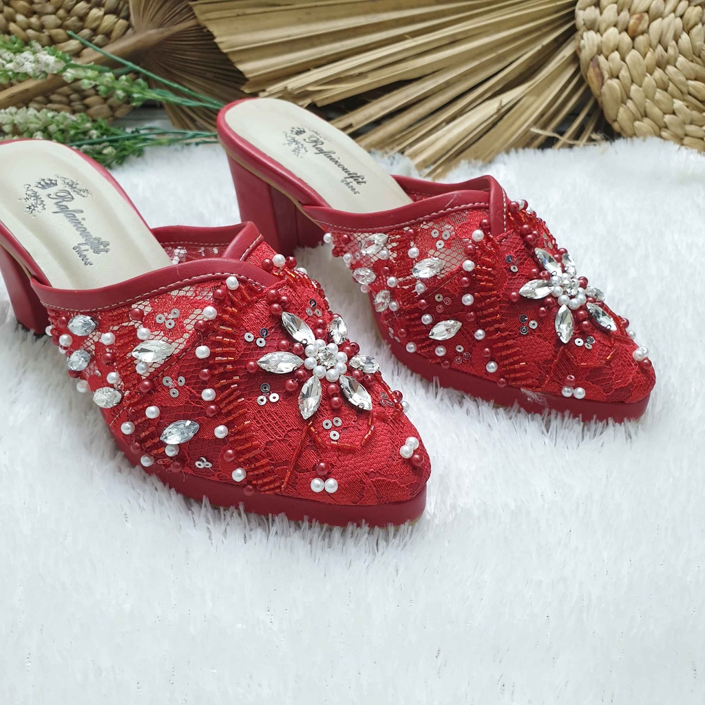 Sepatu wedding pesta Cantik Lesley merah cabe 7cm tahu