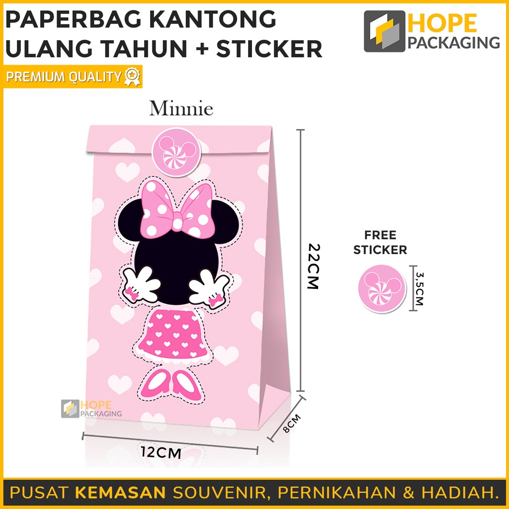 [ ISI 5 PCS ] Paperbag Kantong Ulang tahun + Sticker / Kotak Bingkisan Snack Bday /  Bag Snack Ultah Souvenir sticker ultah