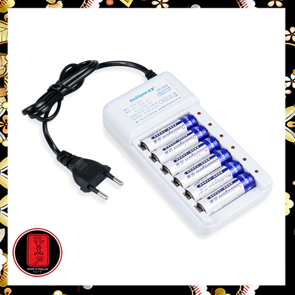 Charger Baterai 6 slot for AA/AAA with 6 PCS AA Battery Rechargeable NiMH 1200mAh