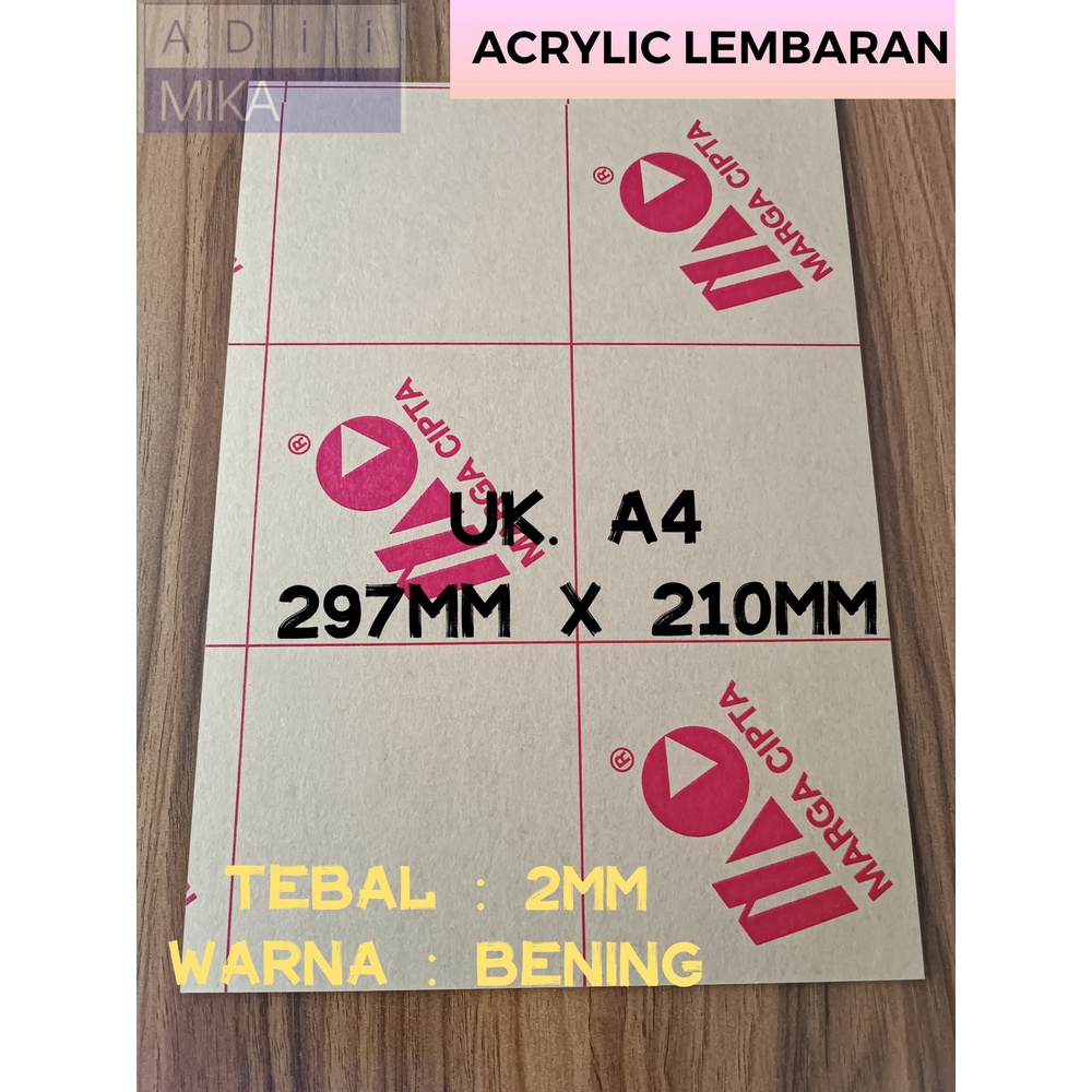 

Adiimika Acrylic / Akrilik Marga Cipta MC/Polos Lembaran Uk. A4 Tebal 2mm BENING