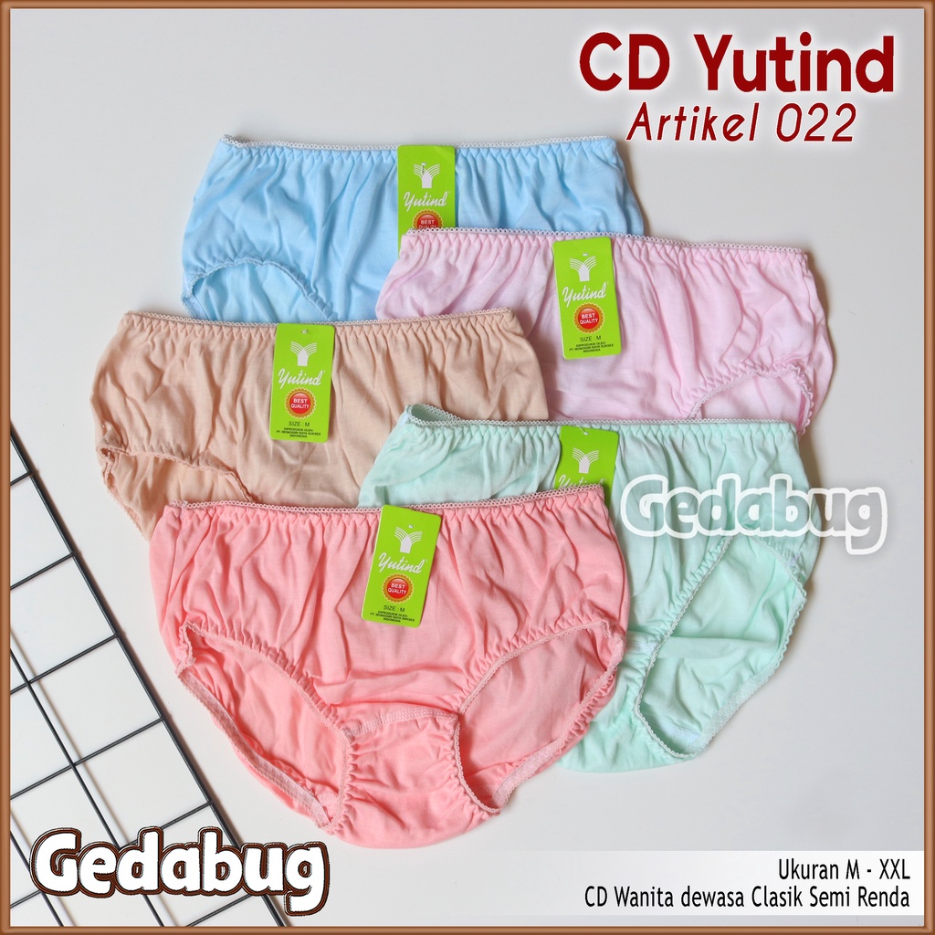 6 Pcs - CD Wanita YUTIND 022 | Celana dalam wanita dewasa Semi renda Jahitan Silang | Gedabug