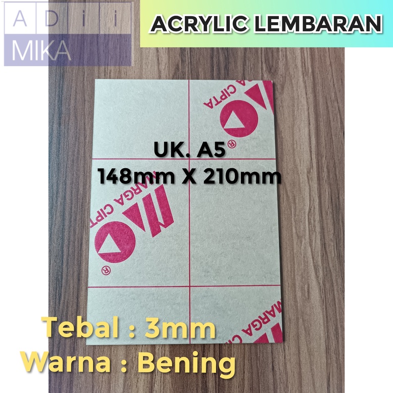 

Adiimika Acrylic / Akrilik Lembaran Marga Cipta/Polos Uk. A5 Tebal 3mm BENING
