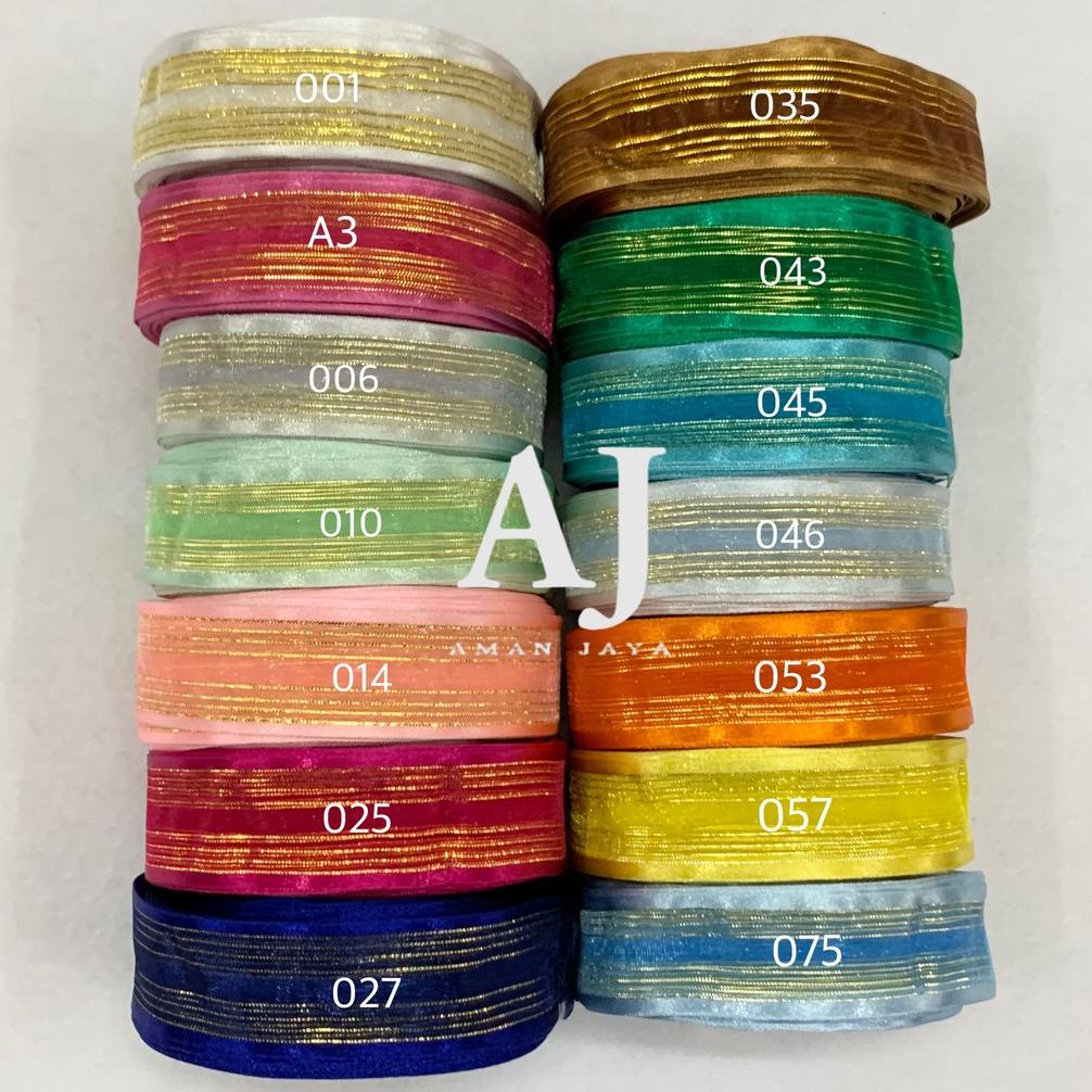 

PITA ORGANDI LIST EMAS FANCY GARIS MAS 1 INCH / PITA KADO NATAL CHRISTMAS RIBBON 2,5 CM (1613) 20 YARD .