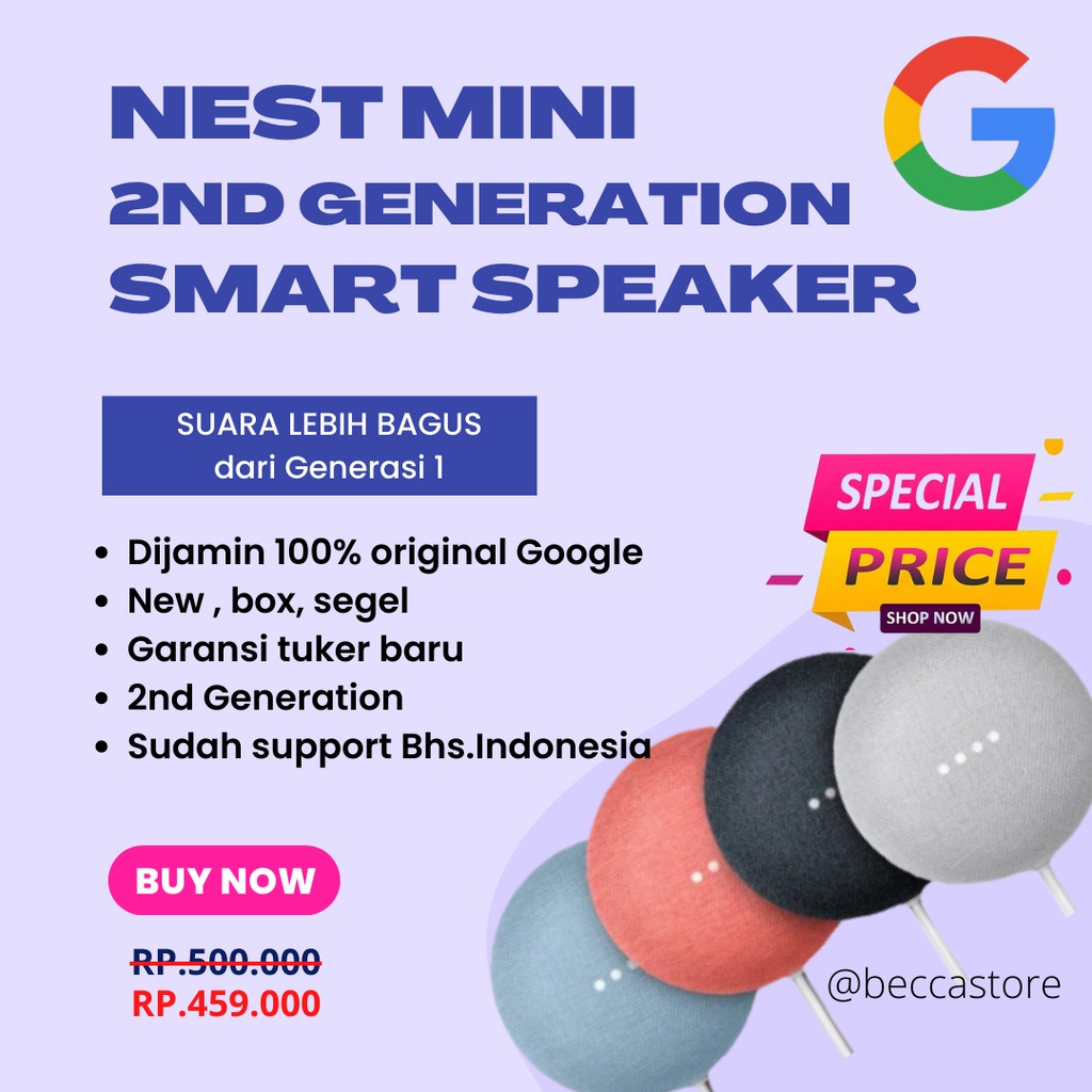 Google Nest Mini 2nd generation Smart Speaker Original Murah dan Bisa Bhs.indonesia