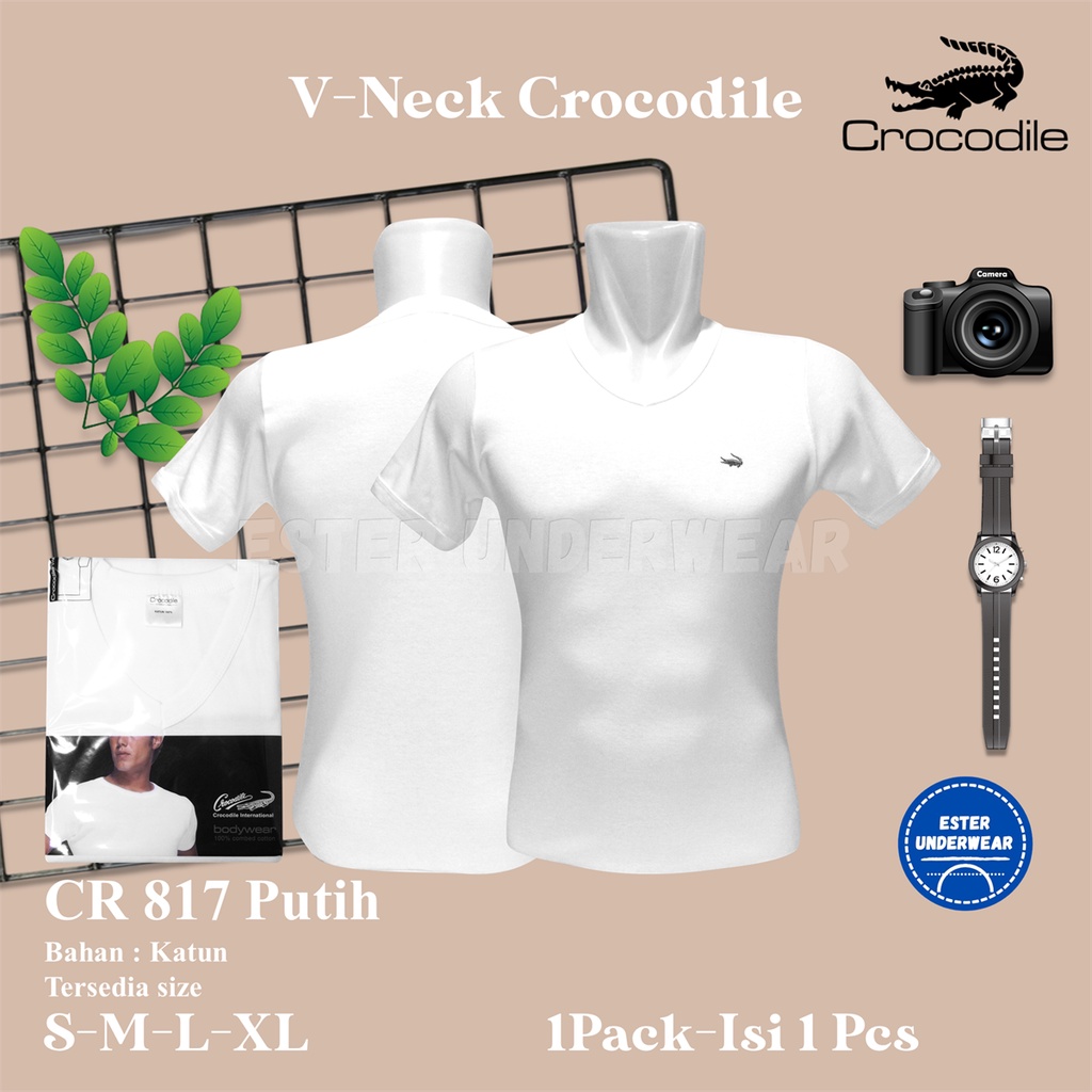 Oblong Pria V-neck CROCODILE  CR 817P PUTIH ISI-1PCS