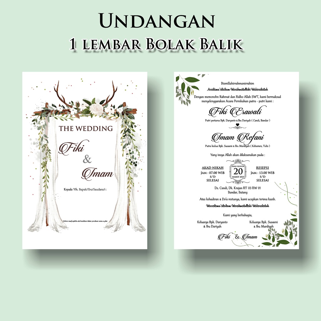 Undangan Pernikahan / Khitanan 1 Lembar Murah