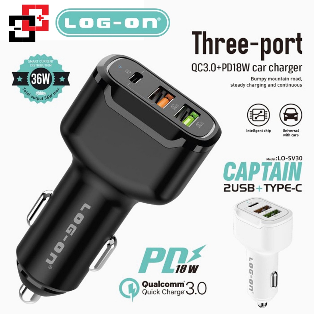 LOG - ON SV30 Saver Mobil PD 18W | USB A 18W Quick Charger 3.0 Fast Charging