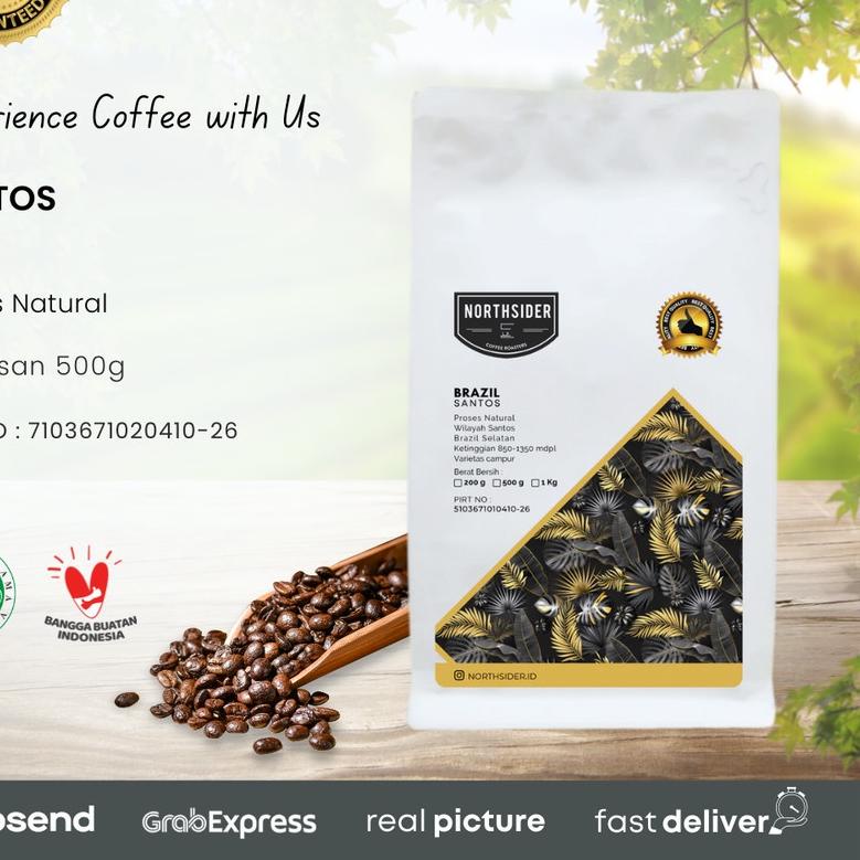 

➢ BIJI KOPI ARABIKA BRAZIL SANTOS NATURAL - 500GR NORTHSIDER COFFEE ☆