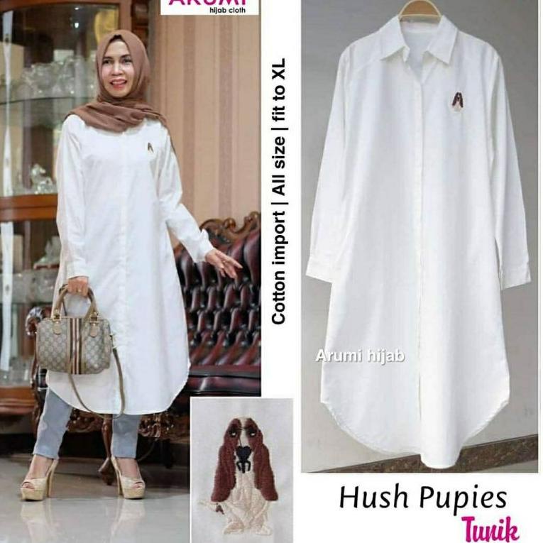 BEST SELLER Hush Pupies Tunik putih tunik polos long tunik muslim tunik wanita tunik jumbo tunik kat