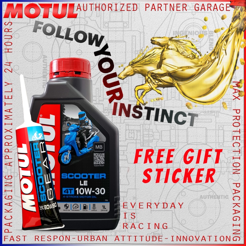 PAKET OLI MATIC MOTUL SCOOTER LE 10W30 800 1L dan SCOOTER GEAR 80W90 120ml /  OLI GARDAN 80W-90 120 ml IMPORT Oli Motul Matic Scooter LE 10W 30 0.8L Dan Oli Gardan Motul