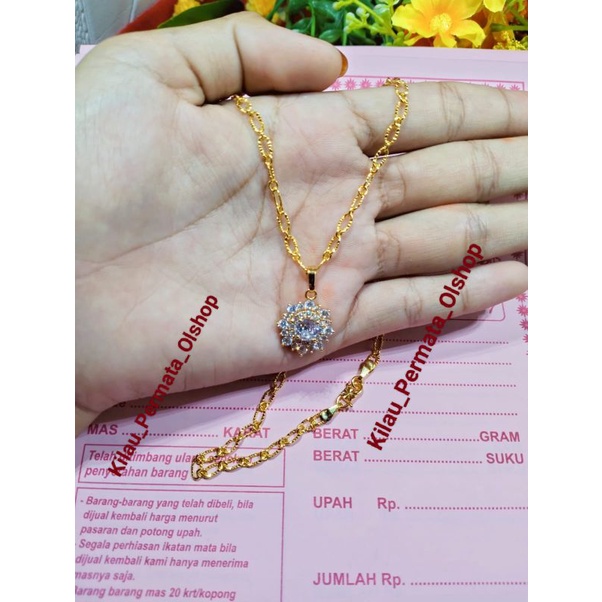 Kalung emas muda berat 6,6 gram kadar emas yang tercampur 35% panjang kalung 45 cm
