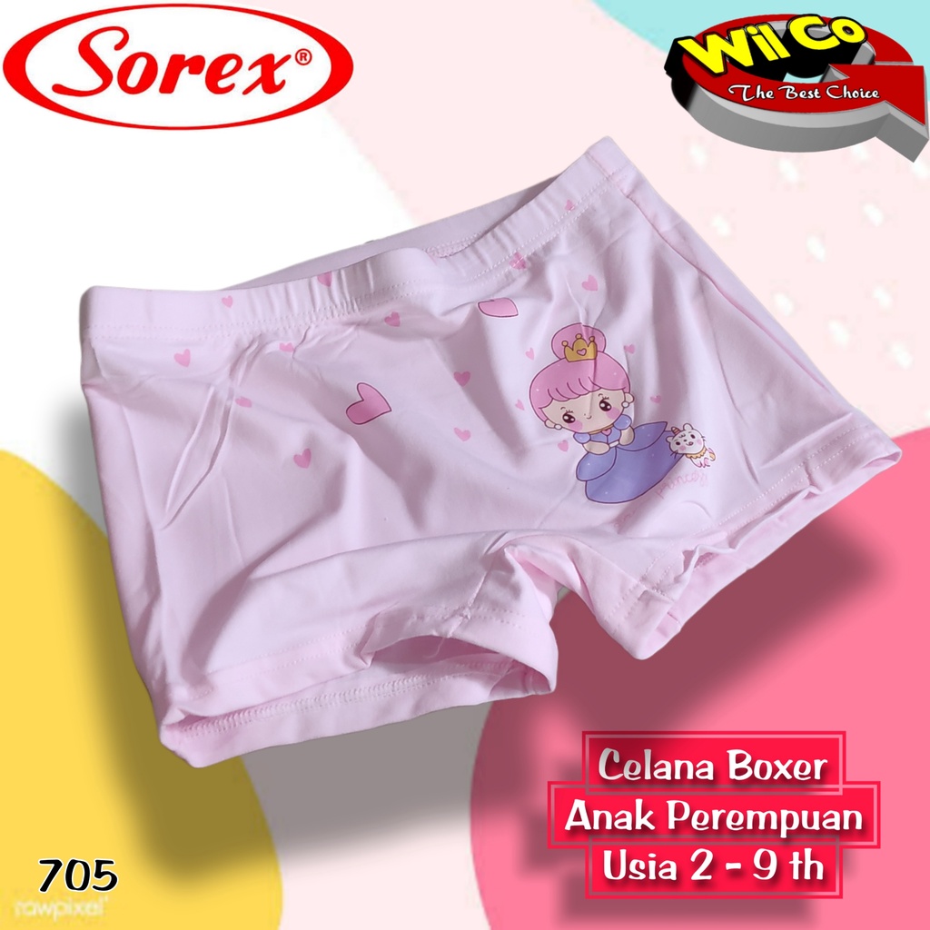 K705T - (HARGA PER 3 PCS) CELANA DALAM BOXER ANAK WANITA SOREX SIZE M - L - XL