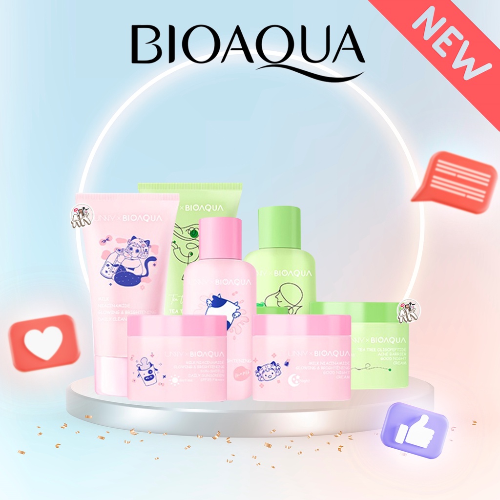 BIOAQUA PAKET SKINCARE SERIES ( MILK GLOWING / PINK &amp; TEA TREE ACNE / HIJAU )