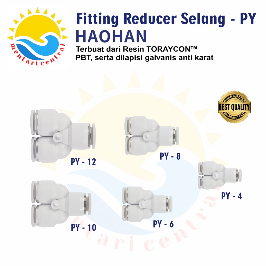 PY Y connector Push In Fitting Konektor Slip Lock  aeroponik Pneumatic Fitting 3 Arah Cabang Y