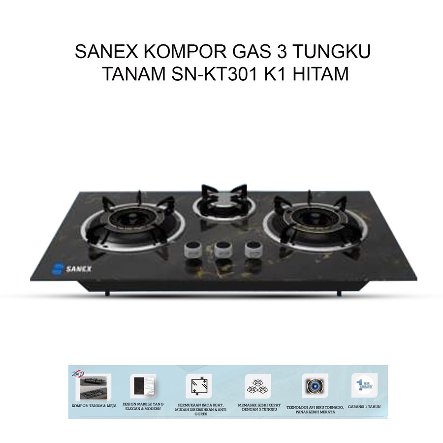 SANEX Kompor Gas 3 Tungku Tanam SN-KT301 K2 Putih/Hitam NEWW PRODUCK