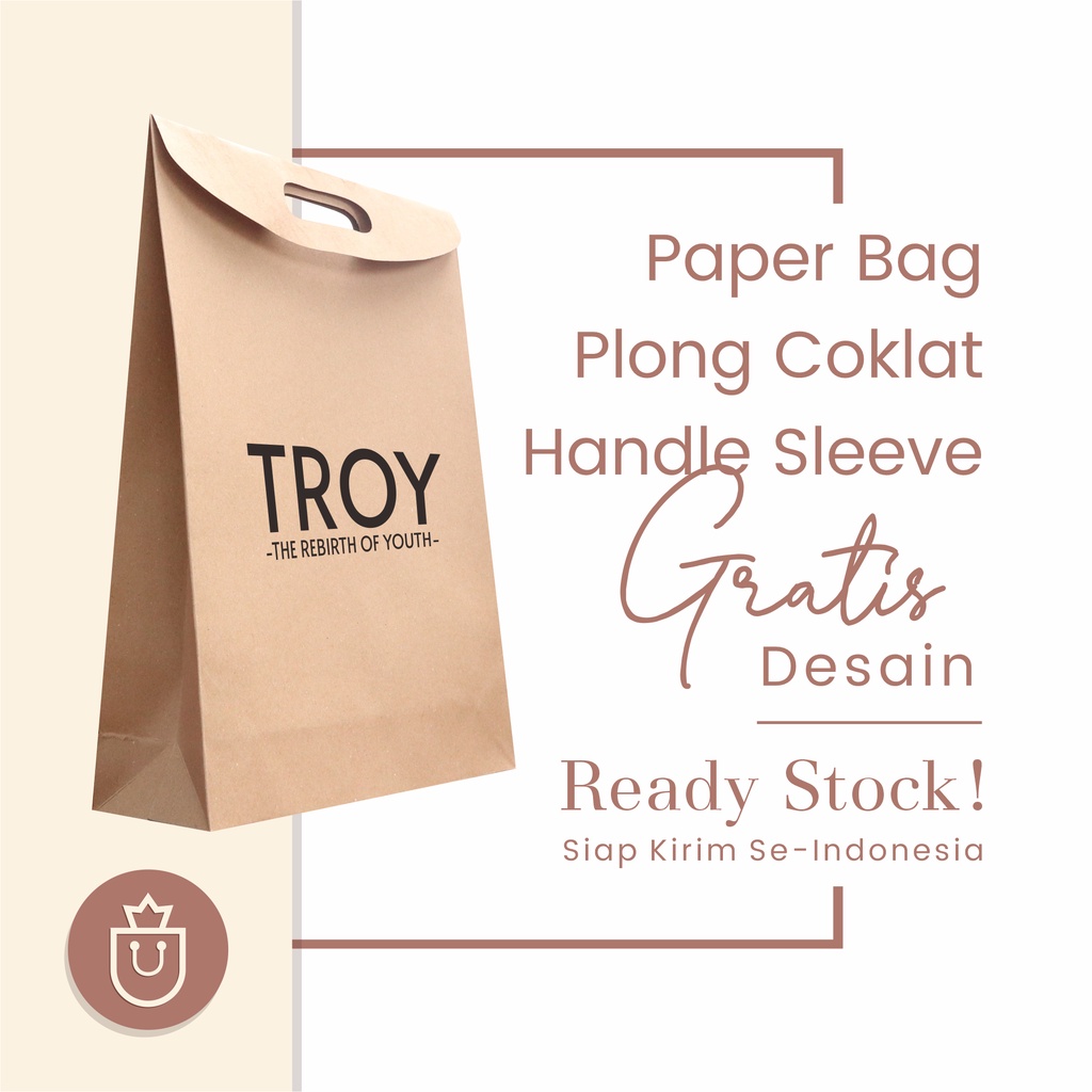 

Paper Bag (Tas Kertas) Plong Coklat Rustic | Model Handle Lubang Dengan Sleeve (Penutup), Cocok Untuk Kemasan Fashion