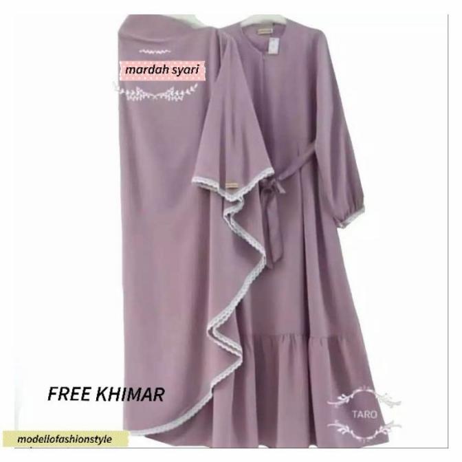 MURAH Gamis Dress Syari Busui Jumbo Polos Free Khimar MARDAH Warna Ungu TARO