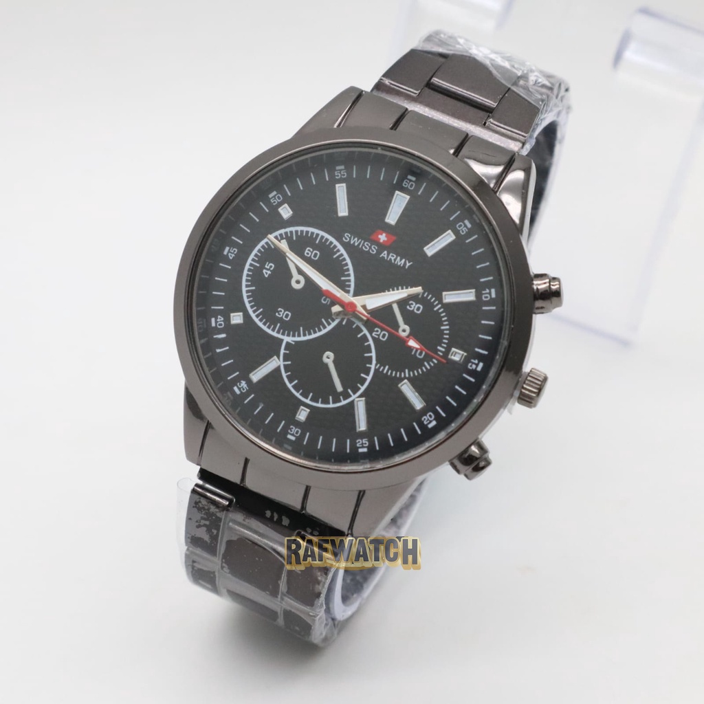 Jam Tangan Pasangan Pria Wanita Analog Casual Rantai Stainless Silver Hitam RPA8