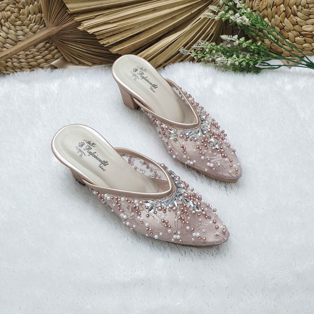 Sepatu wedding pesta Cantik Ellin rosegold 7cm tahu