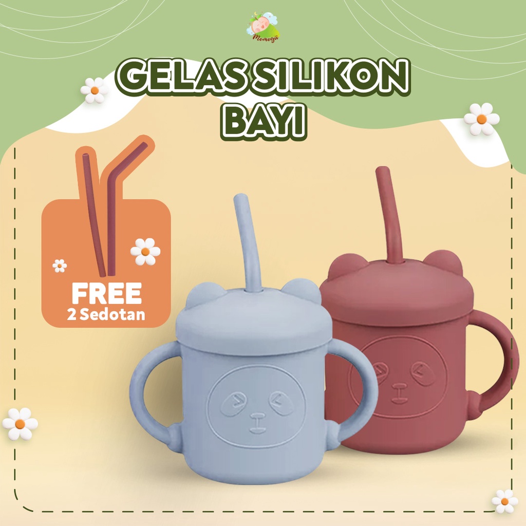 MOMOGII 2in1 Gelas Training Cup Bayi dan Gelas Snack Cemilan Anak Silikon Premium FREE 2 SEDOTAN