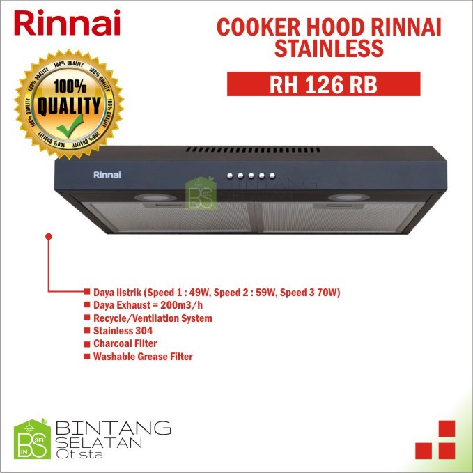 Rak Dapur Cooker Hood/ Penyedot Asap Rinnai Rh 126 Rb New Product