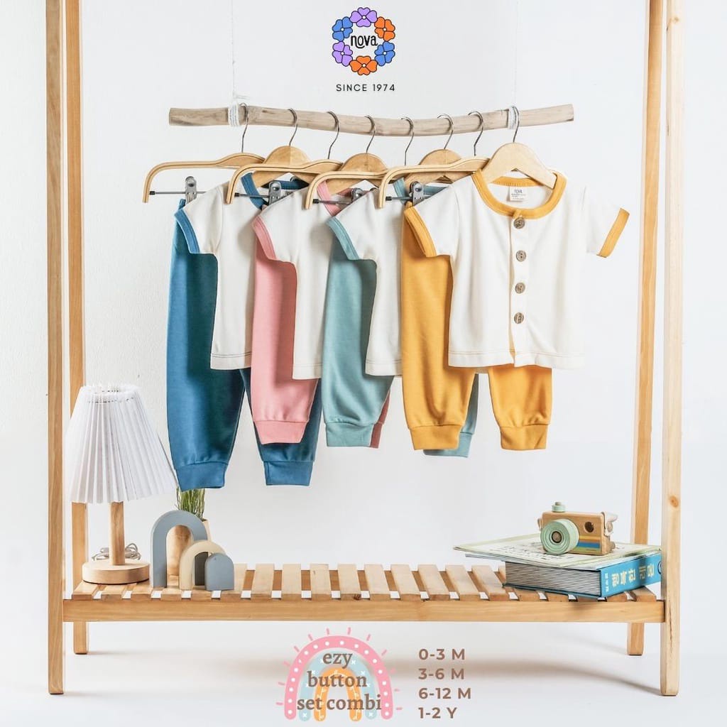 Ezy Button Set Combi Natural Series Nova Baby Setelan Baju Pendek Celana Panjang Bayi Newborn 0-24 Bulan