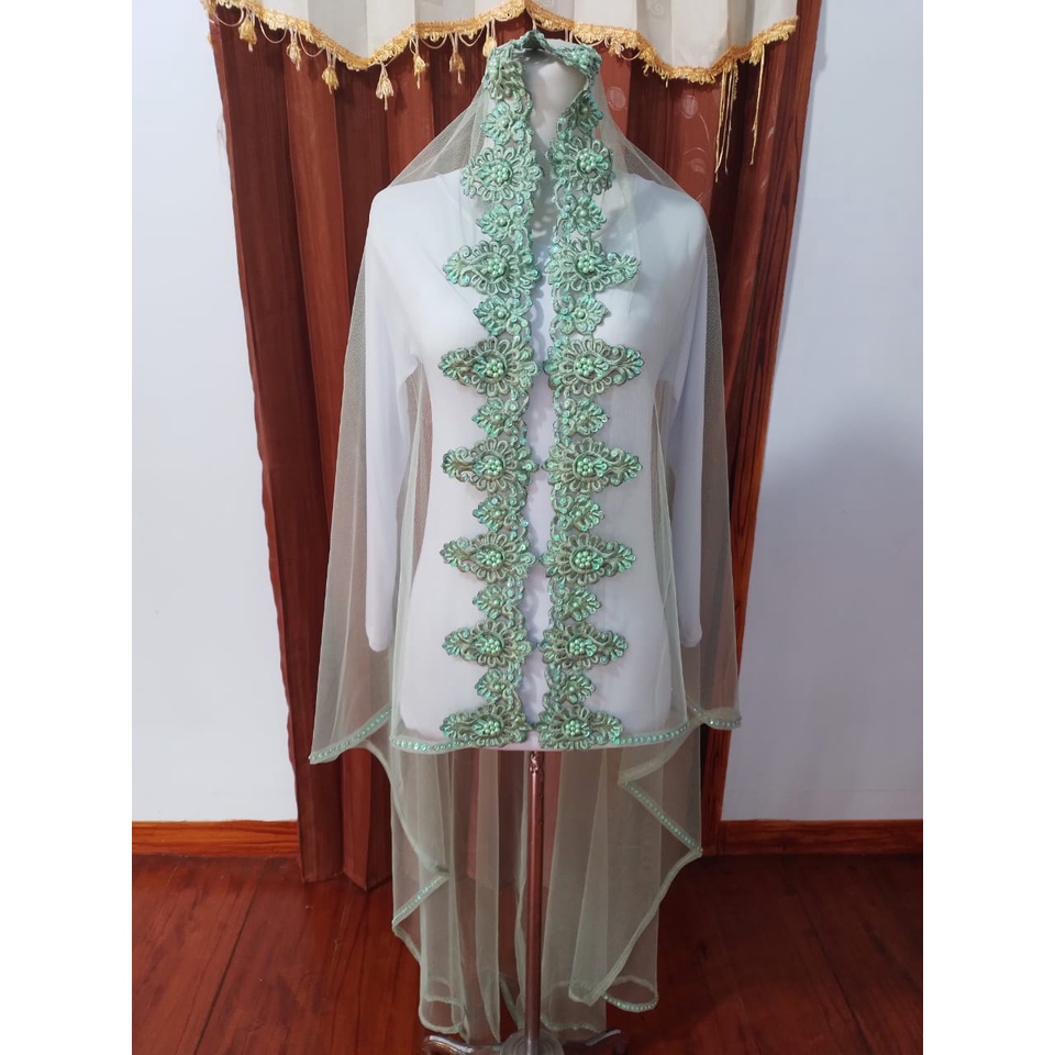 Slayer Pengantin bordir SAGE hijab pengantin veil pengantin Kerudung Pengantin aksesoris pengantin