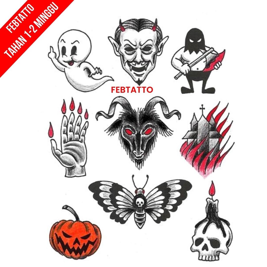 Tato Temporer Hantu Kecil Tengkorak Tato kecil Stiker Tatto - DEVS 7-15