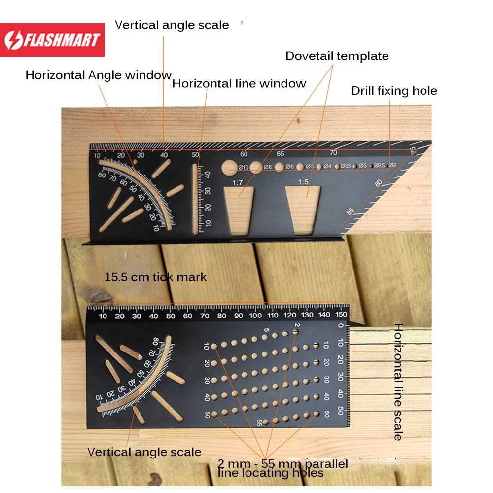 Flashmart Penggaris Angle Ruler Mark Line 3D Measuring Tool Aluminium - M142